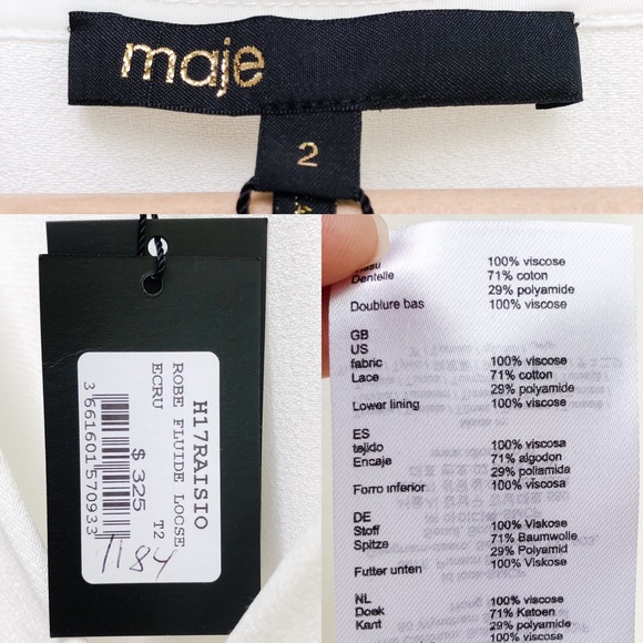 NWT Maje Raisio Crepe Lace-Hem Dress Ecru Size 2 - Picture 15 of 16